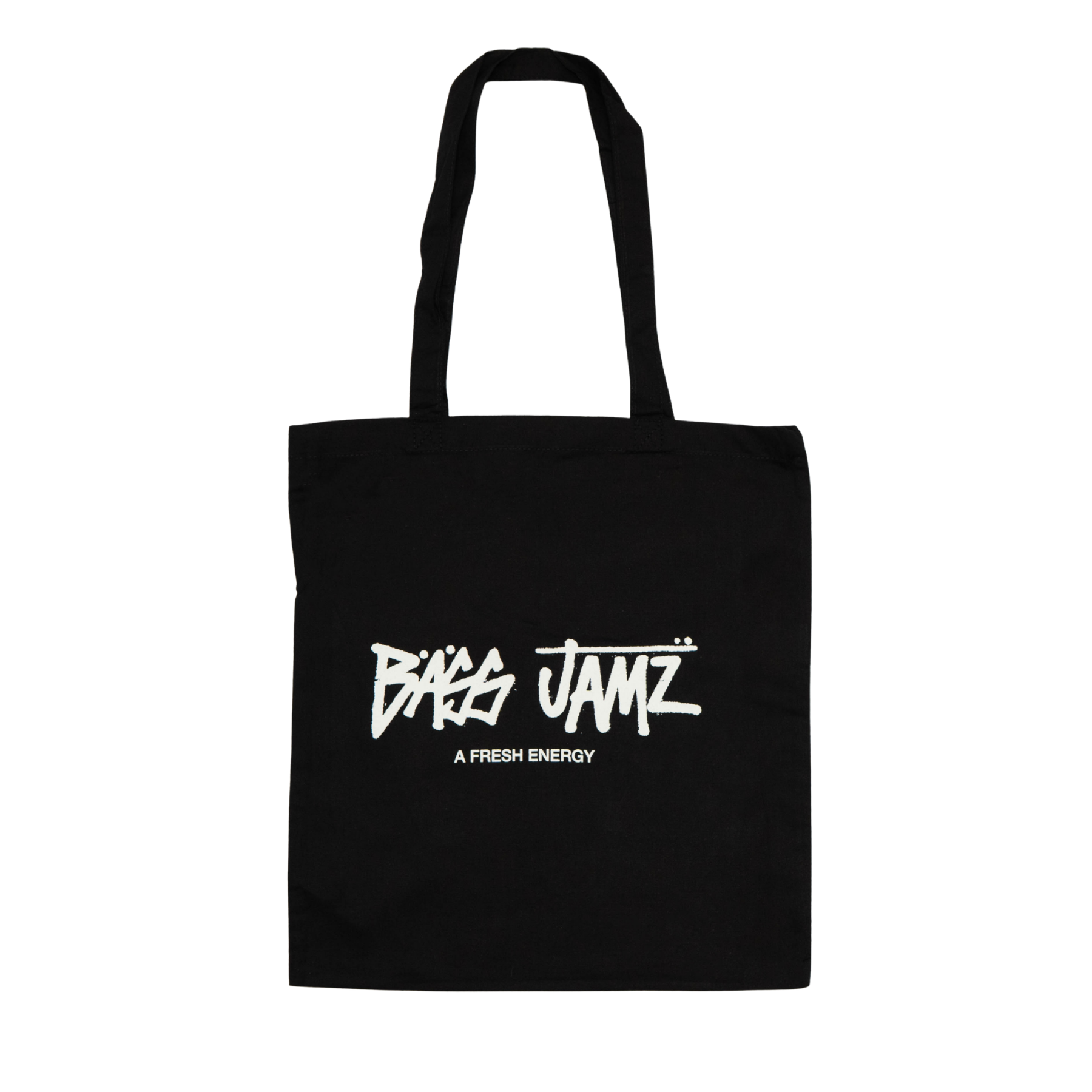 Front of the Bass Jamz OG black tote bag featuring the signature graffiti logo.
