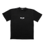 Black t-shirt with a white logo on a transparent background